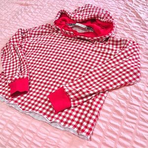 Alice + Olivia ‘Niki’ Gingham Cotton-blend Funnel Neck Drawstring Hoodie